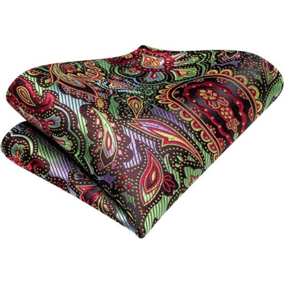 Mens Tie and Lapel Pin Paisley Striped Floral Necktie for Men Pocket Square - Picture 6 of 8